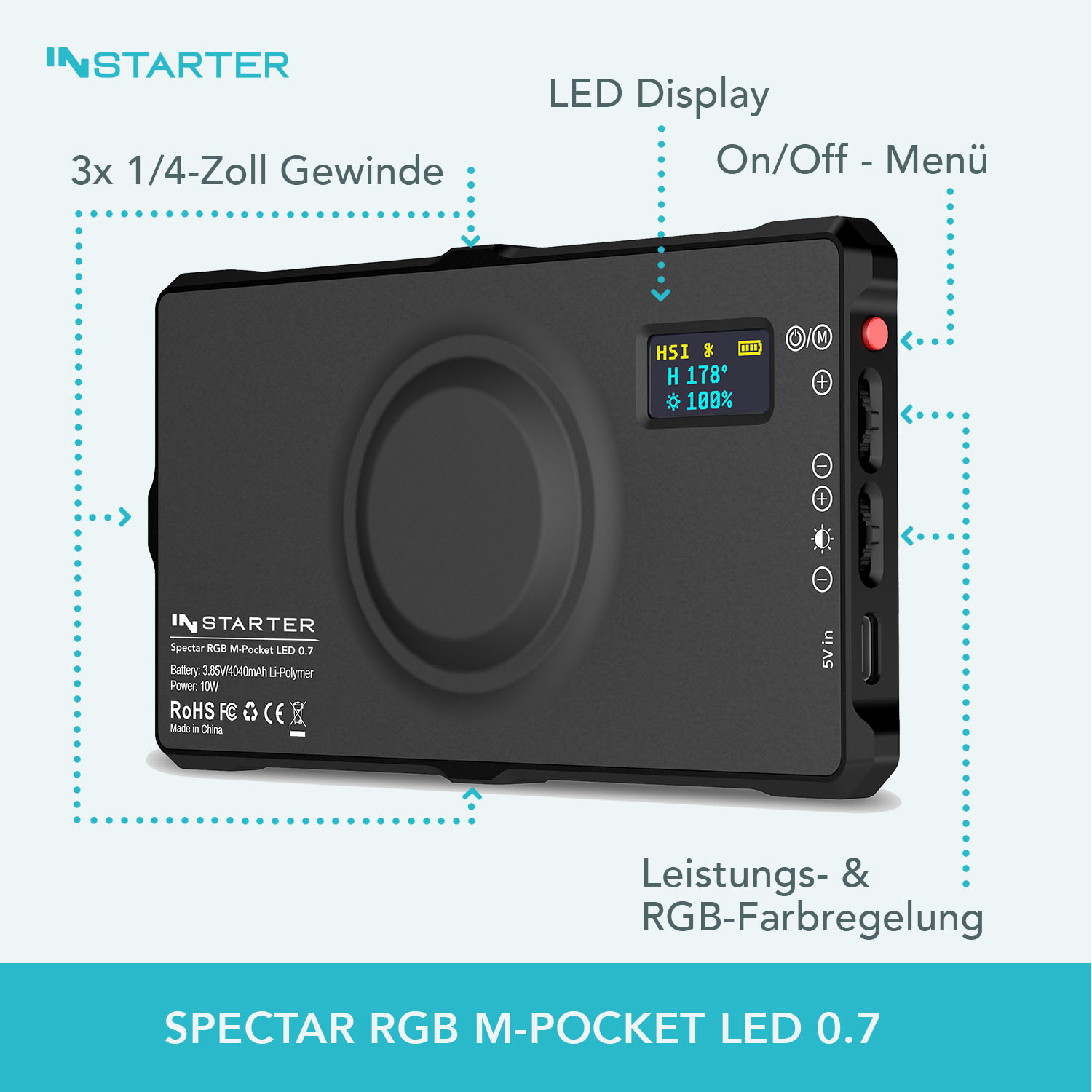 INStarter Spectar RGB M-Pocket LED 0.7 Rückseite