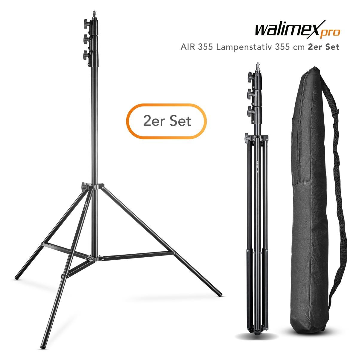 Walimex pro AIR 355 Lampenstativ 355 cm 2er Set