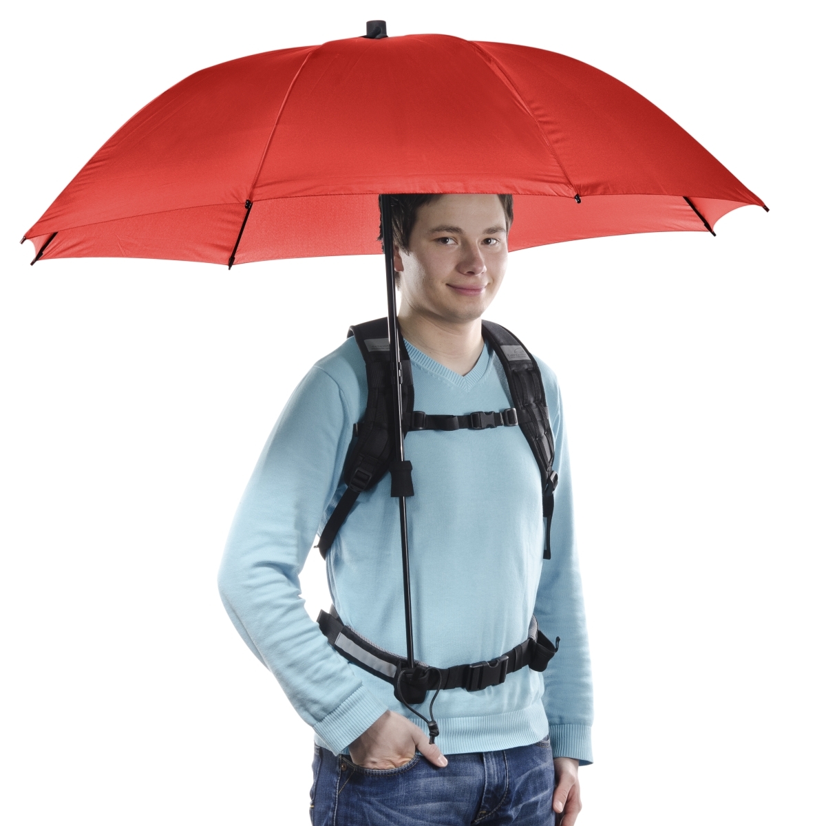 Swing handsfree Regenschirm rot mit Tragegestelll